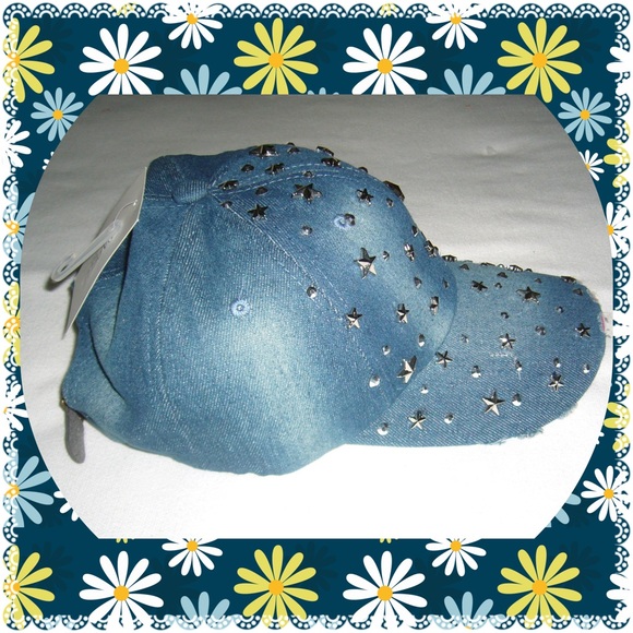 Women’s Glitzy Star & Studs Ball Cap Distressed Denim Blue Style D - Picture 2 of 4